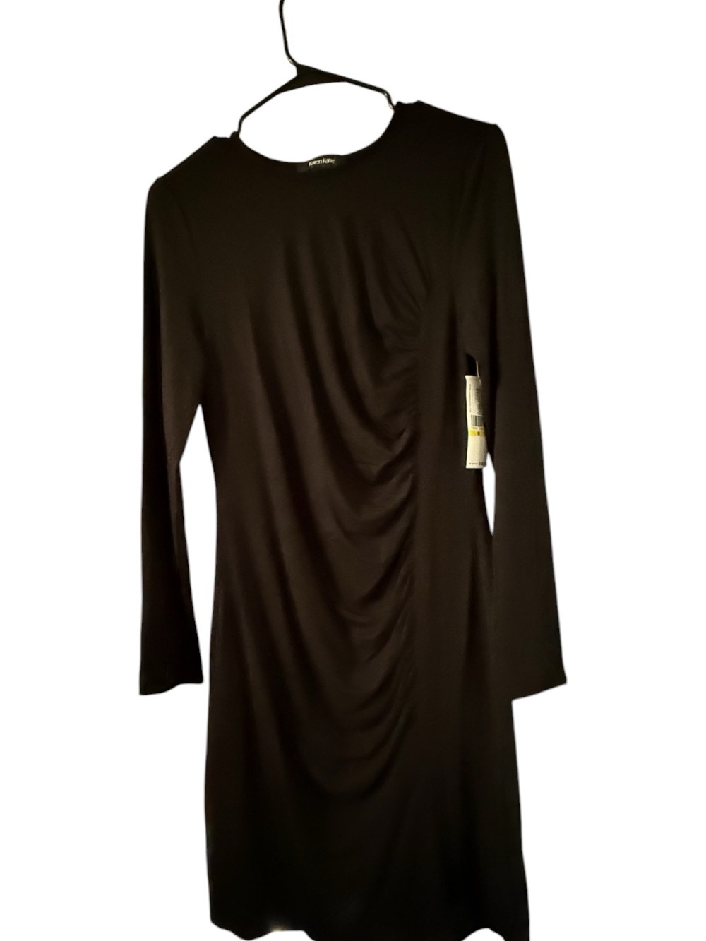 Karen Kane Black Ruched Wrap Midi Dress